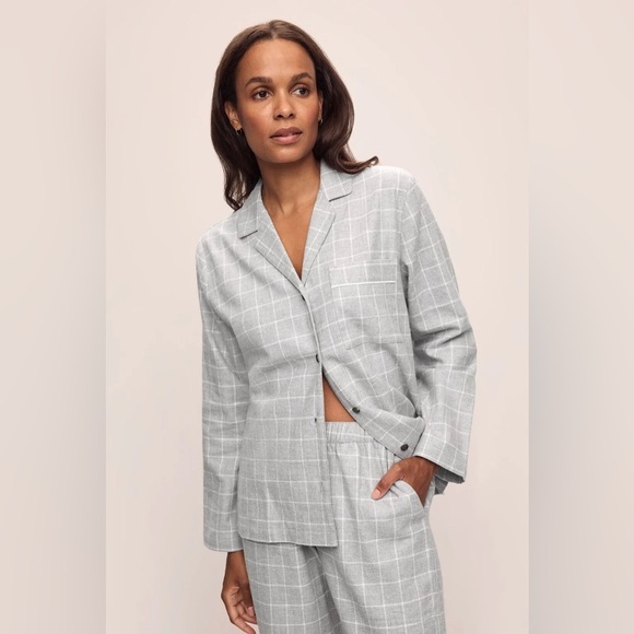 EBERJEY Flannel Long PJ Set Wintercheck Heather Grey/Ivory - Picture 4 of 11